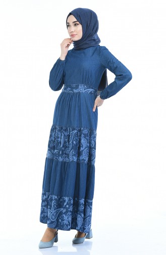 Dunkelblau Hijab Kleider 4068B-03