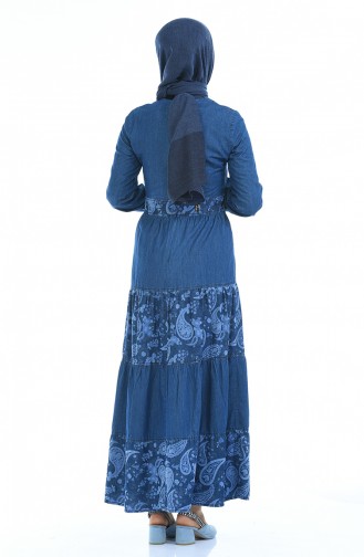 Navy Blue Hijab Dress 4068B-03