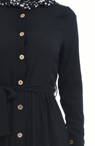Boydan Düğmeli Büzgülü Elbise 5790-07 Siyah