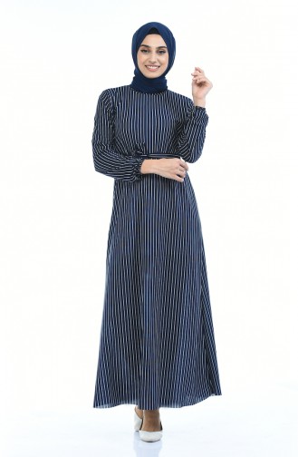 Navy Blue Hijab Dress 1046-05