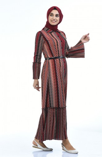 Claret Red Hijab Dress 4139-01