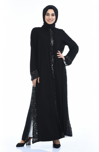 Abaya de Soirée a Paillettes Grande Taille 2148-01 Noir 2148-01