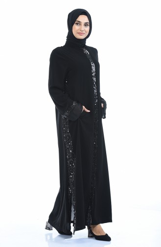 Abaya de Soirée a Paillettes Grande Taille 2148-01 Noir 2148-01