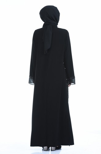 Abaya de Soirée a Paillettes Grande Taille 2148-01 Noir 2148-01