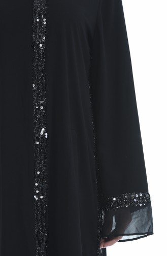 Abaya de Soirée a Paillettes Grande Taille 2148-01 Noir 2148-01