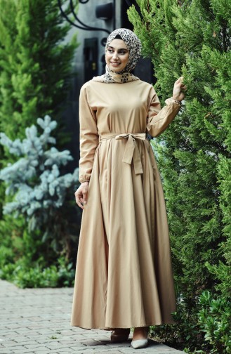 Glocke Kleid mit Band 12011-05 Dunkel Beige 12011-05