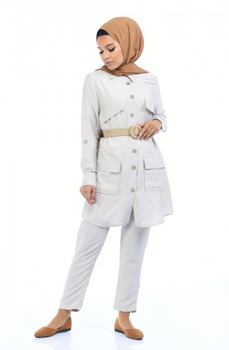 Aerobin Fabric Belted Tunic Trousers Double Suit 5826-04 Stone 5826-04