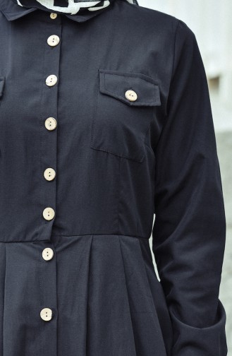 Boydan Düğmeli Elbise 12012-01 Siyah