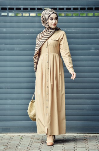 Geknöpfes Kleid   12012-02 Dunkel Beige 12012-02