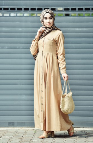 Dark Beige Hijab Dress 12012-02