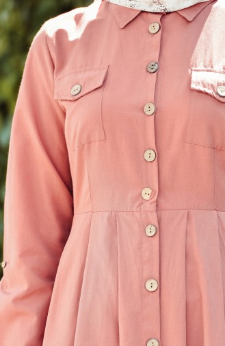 Boydan Düğmeli Elbise 12012-04 Soğan Kabuğu