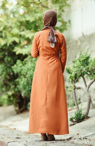 Boydan Düğmeli Elbise 12012-06 Kiremit