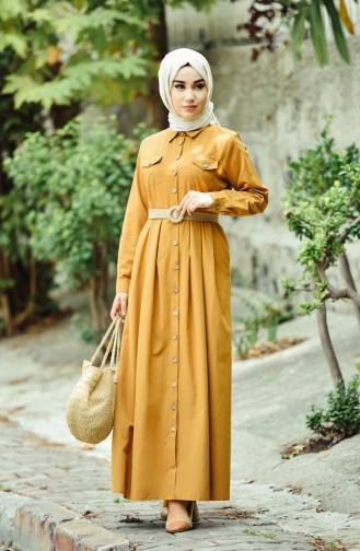 Dark Mustard Hijab Dress 12012-07