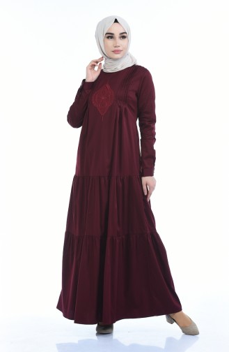 Claret Red Hijab Dress 4055-03