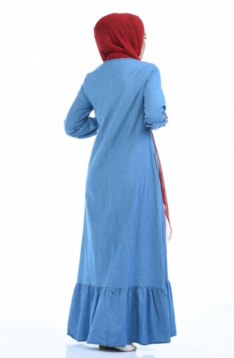 Nakışlı Kot Elbise 4069-02 Kot Mavi