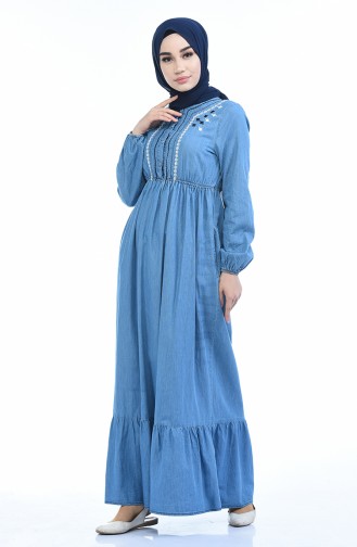 Jeansblau Hijab Kleider 4074-01
