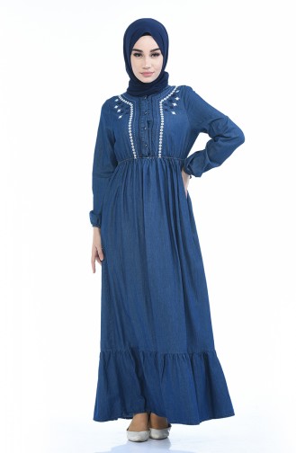 Navy Blue Hijab Dress 4074-02