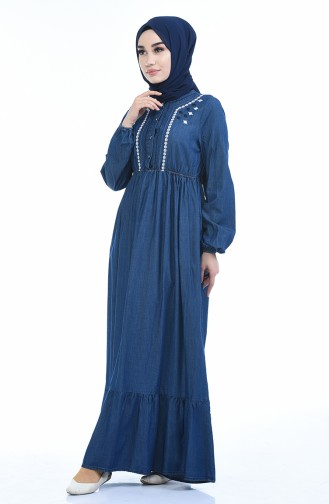 Navy Blue Hijab Dress 4074-02