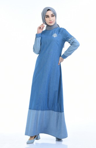 Jeansblau Hijab Kleider 4078-01