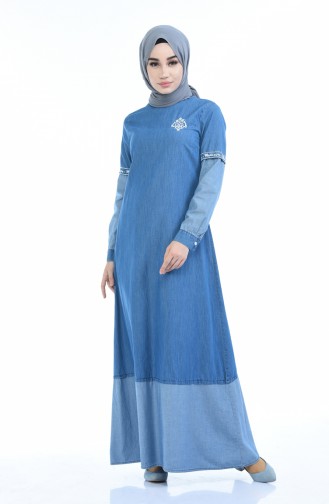 Jeansblau Hijab Kleider 4078-01