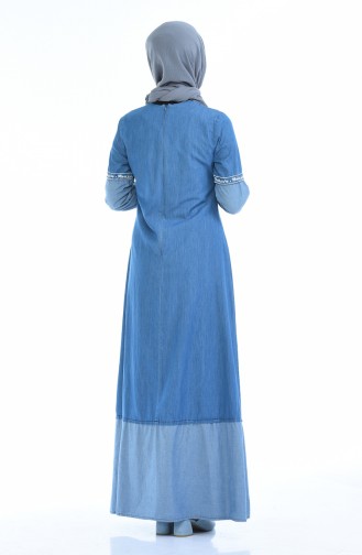 Jeansblau Hijab Kleider 4078-01