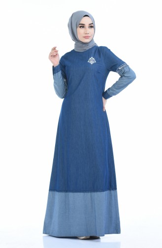 Navy Blue Hijab Dress 4078-02