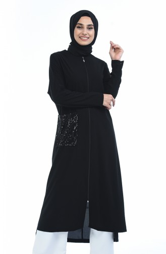 Abaya a Paillettes 1068-01 Noir 1068-01