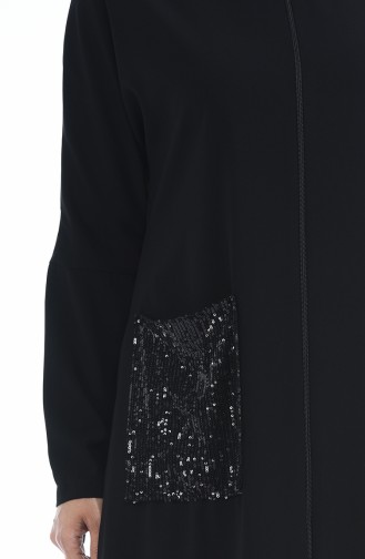 Abaya a Paillettes 1068-01 Noir 1068-01