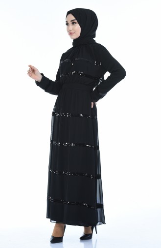 Black Hijab Evening Dress 2165-01