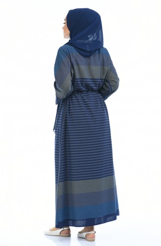 Önü Bağcıklı Elbise 18147-04 Lacivert Taş