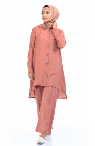 Buttoned Asymmetric Tunic Trousers Double Suit 5810-03 Onion Peel 5810-03