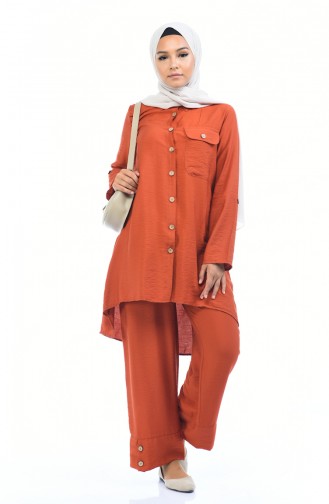 Buttoned Asymmetric Tunic Trousers Double Suit 5810-04 Tile 5810-04