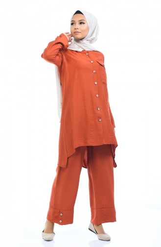 Buttoned Asymmetric Tunic Trousers Double Suit 5810-04 Tile 5810-04