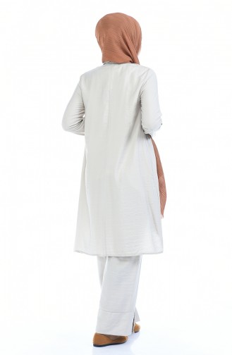 Buttoned Asymmetric Tunic Trousers Double Suit 5810-05 Stone 5810-05