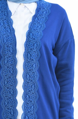 Gilet Tricot Détail Dentelle 4916-03 Bleu Roi 4916-03