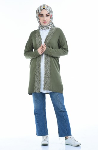 Trikot Spitze-detaillerte Strickjacke 4916-04 Khaki 4916-04