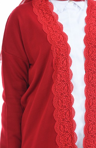 Gilet Tricot Détail Dentelle 4916-06 Rouge 4916-06