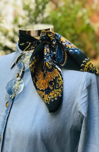 Foulard Crêpe a Motifs 61213-01 Noir 61213-01