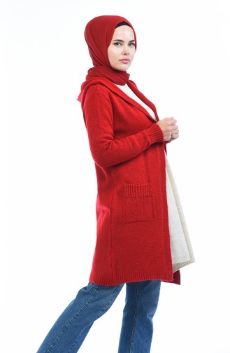 Gilet Tricot a Capuche 4119-03 Rouge 4119-03