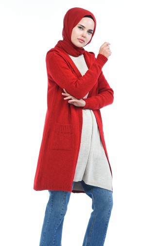 Gilet Tricot a Capuche 4119-03 Rouge 4119-03