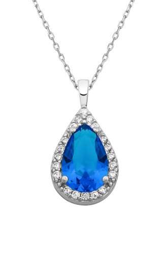 Kadın Glass Mavi Topaz Damla Model Zirkon Taşlı 925 Ayar Gümüş Kolye	BKLY-314-5