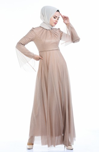 Robe de Soirée a Paillettes 9012-05 Beige Foncé 9012-05