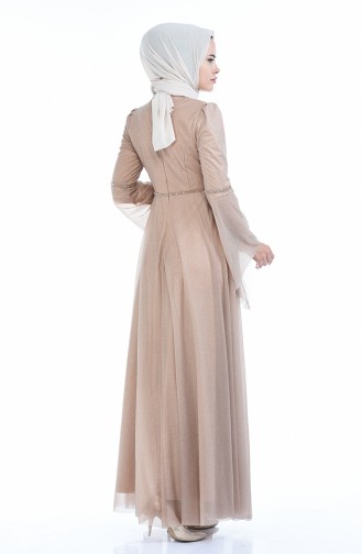 Robe de Soirée a Paillettes 9012-05 Beige Foncé 9012-05