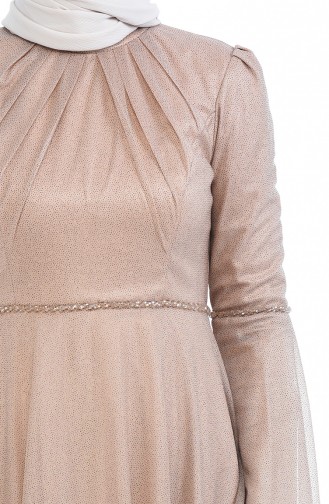 Robe de Soirée a Paillettes 9012-05 Beige Foncé 9012-05