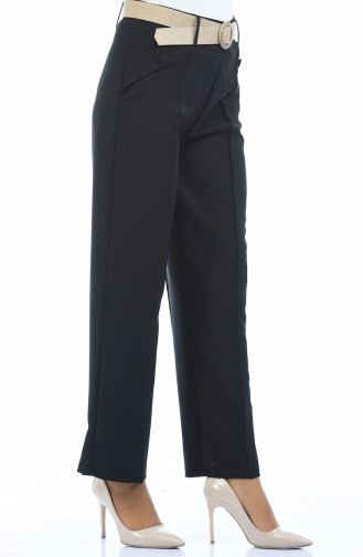 Belted Straight Leg Pants 1955-02 Black 1955-02