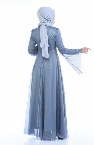 Gray Hijab Evening Dress 9012-01