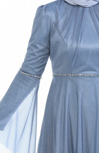 Gray Hijab Evening Dress 9012-01