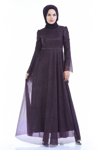 Purple Hijab Evening Dress 9012-02