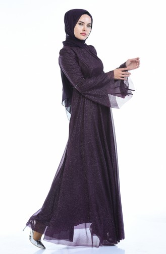 Purple Hijab Evening Dress 9012-02