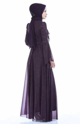 Purple Hijab Evening Dress 9012-02